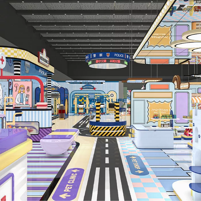 1050 Sqm Taiwan, China Modern Cartoon Mini City Indoor Playground Design for Kids Club