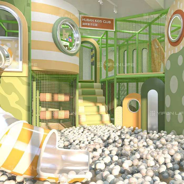 China 350 Sqm Green Pastoral Style Indoor Playground Design for Family Club